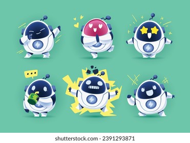 set of Funny Meme cartoon fat modern robots mascot