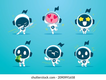 set of Funny Meme cartoon modren robots mascot