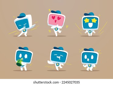 set of Funny Meme cartoon modren robots mascot	