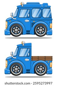 A set of funny minivans. Isolated on white background. Vector illustration.