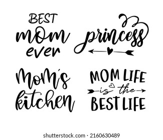 Set Of Funny Mom Life Quote Lettering Inscriptions With White Background