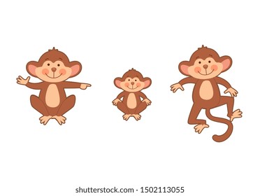 Set of funny monkey family  in different poses.