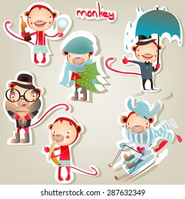 set of funny monkeys