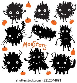 Set of funny monster blots, flat vector EPS10