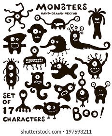 Set of funny monsters. Cartoon characters. EPS 10 vector illustration.
