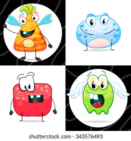 Set of funny monsters, microbes, aliens, bacterias. Vector illustration