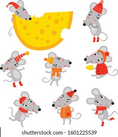 Set funny mouse vector characters