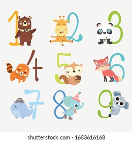 Set Funny Numbers Cartoon Animals Stock Vector (Royalty Free ...