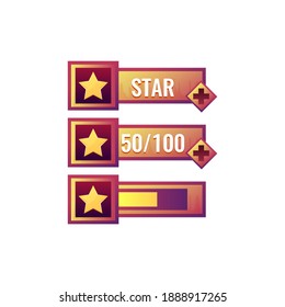 set of funny old wooden game ui star bar with numeric and progress bar additional panel for gui asset elements vector illustration