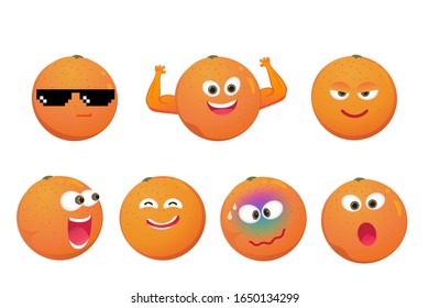 Conjunto de graciosos caracteres anaranjados aislados en fondo blanco. Caricatura vectorial con varias emociones.