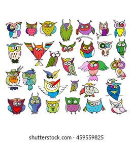 Set of funny owl collection for your design