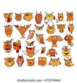 Set of funny owl collection for your design