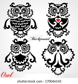 Set of funny Owls on white background. Vector illustration.