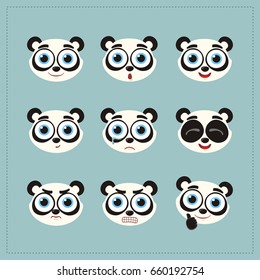 Set funny panda bear different emotion. Collection emoticons.