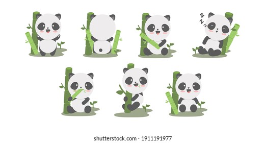 Set Of Funny Panda In Different Actions And Poses Vector Illustration Cartoon Character