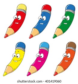 Set of funny pencils cartoon