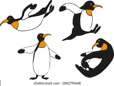 
A set of funny penguins, 4 different characters.