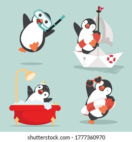  Set of funny penguins cartoon arctic 