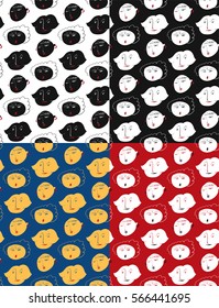 Set of funny people - hand drawn seamless pattern. Character doodle. Vector illustration.