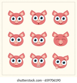 Set funny pig different emotion. Collection emoticons.