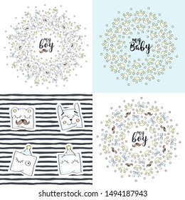 Set. Funny pillows. Vector illustration with baby patterns.