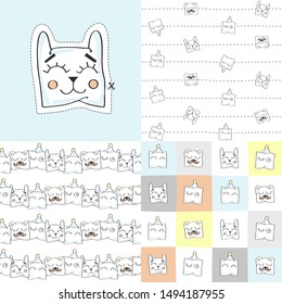 Set. Funny pillows. Vector illustration with baby patterns.