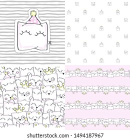 Set. Funny pillows. Vector illustration with baby patterns.