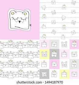 Set. Funny pillows. Vector illustration with baby patterns.