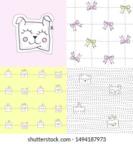 Set. Funny pillows. Vector illustration with baby patterns.