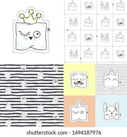 Set. Funny pillows. Vector illustration with baby patterns.