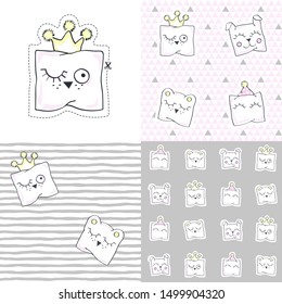 Set. Funny pillows. Vector illustration with baby patterns.