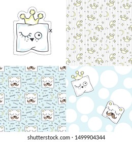 Set. Funny pillows. Vector illustration with baby patterns.