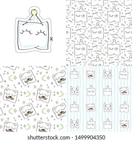 Set. Funny pillows. Vector illustration with baby patterns.