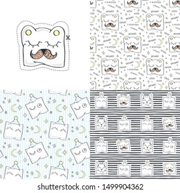 Set. Funny pillows. Vector illustration with baby patterns.