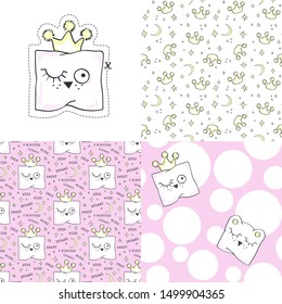 Set. Funny pillows. Vector illustration with baby patterns.