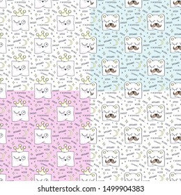 Set. Funny pillows. Vector illustration with baby patterns.