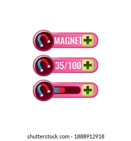 conjunto de juegos divertidos rosa ui imán barra de potencia ups maná con panel adicional de barra de progreso y numérico para elementos de activos gui ilustración vectorial