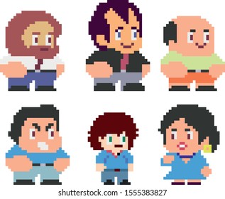 Set of funny pixel characters