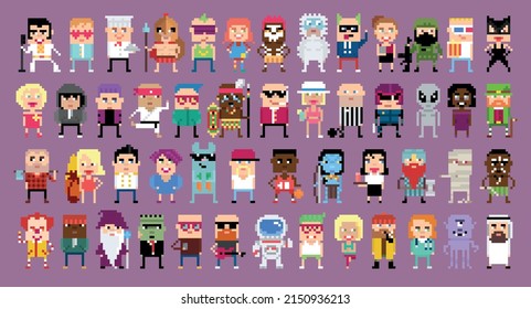 Set of funny pixel characters