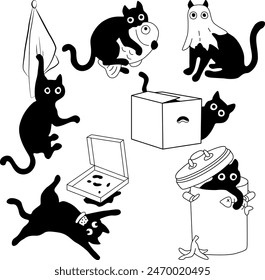 Set of funny playing cats, vector