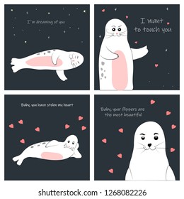 set of funny postcards with funny inscriptions and a little vulgar seal