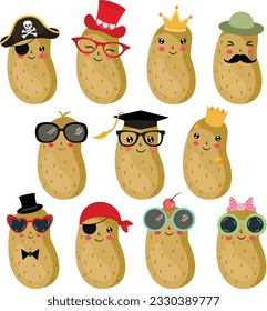 Set of funny potato mascot characters
