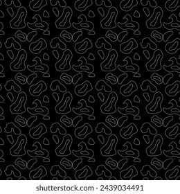 Set of funny and primitive designs of abstract shapes. Seamless white pattern on a black background. Creative collection of abstract art for kids or holiday design
