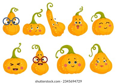 Set of funny pumpkin characters.Vector graphics.