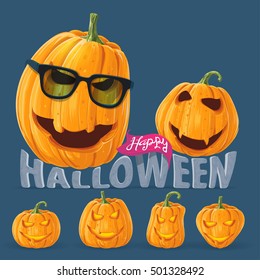 Set of funny pumpkin wearing glasses, a celebratory concept for a party invitation, happy Halloween, poster, card, banner