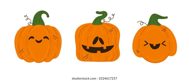 Set of funny pumpkins for halloween. Vector elements for halloween concept with pumpkin for postcard, flyer or banner.