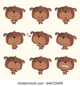 Set funny puppy dog in different poses in cartoon style.