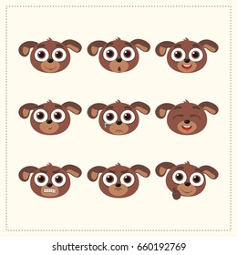 Set funny puppy dog different emotion. Collection emoticons.