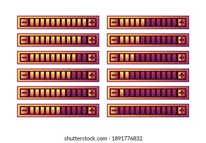 conjunto de juego morado divertido ui panel de barra de progreso con botón de aumento y disminución para elementos de activos gui ilustración vectorial