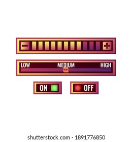 Lilviolettes Spiel mit Kontrollleiste mit On-Off-Taste und Fortschrittmenü für Gui-Elemente